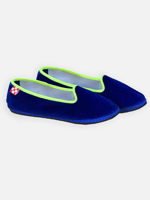 Pantofole friulane in velluto bluette