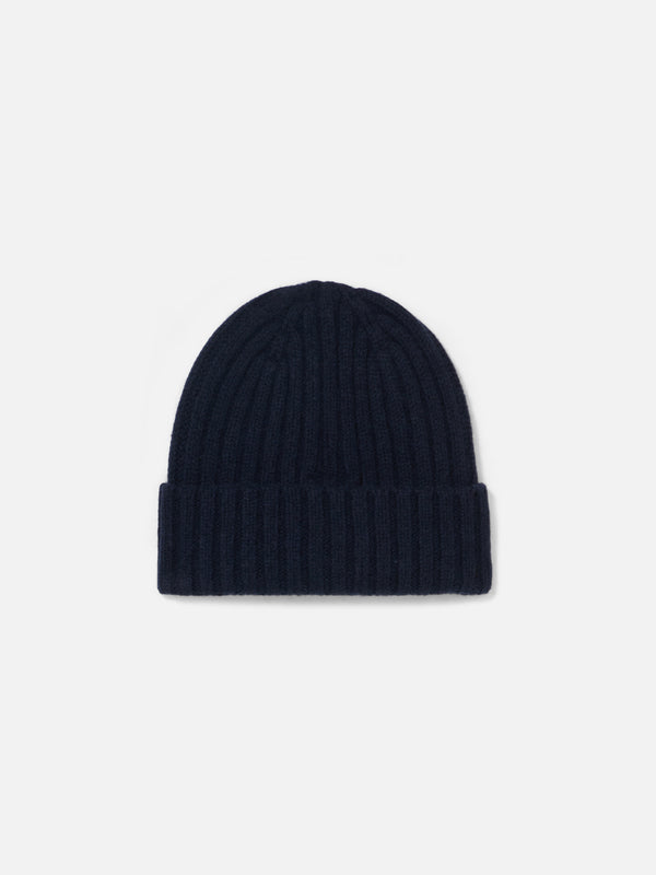 Man navy blue cashmere blend hat with St. Barth embroidery