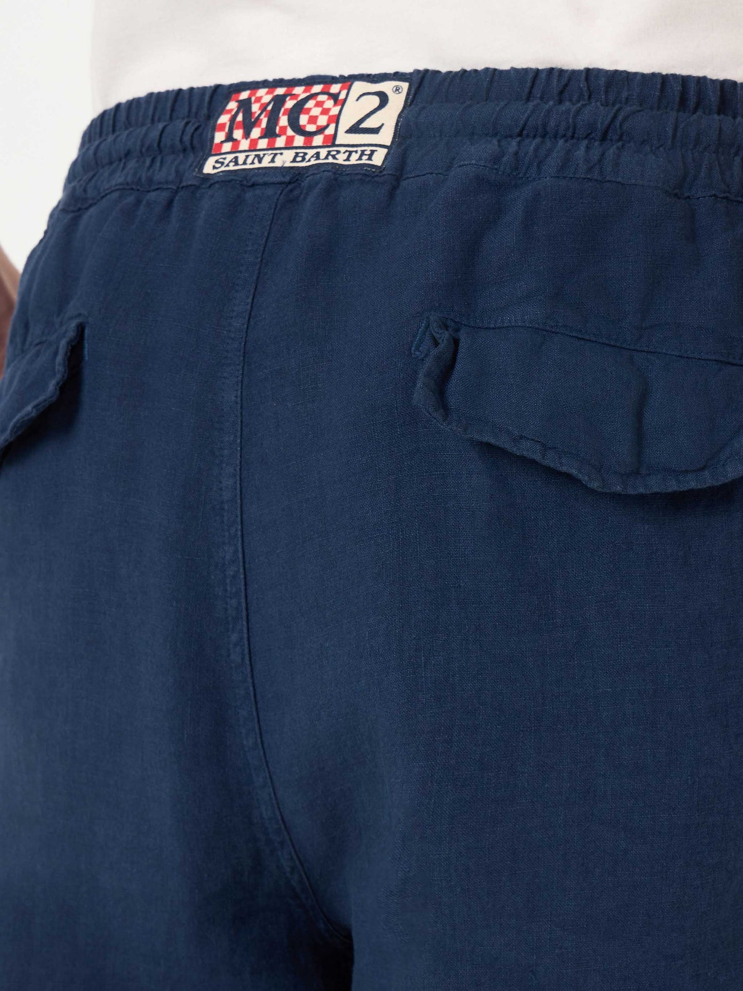 Bermuda da uomo in lino blu navy