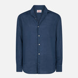 Man blue navy linen Pamplona shirt