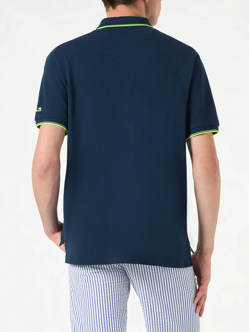 Polo in piquet blu con logo St. Barth e contrasti