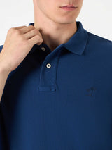 Denim piquet polo with St. Barth logo with vintage effect