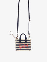 Canvas key holder with blue striped print