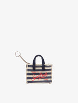 Canvas key holder with blue striped print