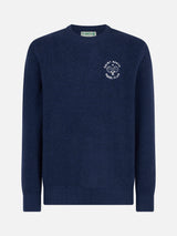 Man crewneck bluette bouclé sweater with Saint Barth Padel Club embroidery