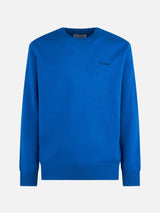 Maglione da uomo girocollo bluette con ricamo St. Barth