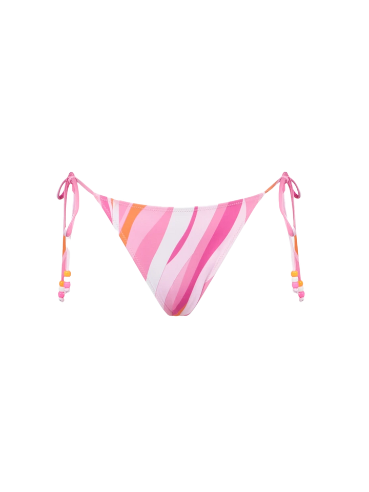 Slip da bagno da donna sagomato stampa onde con laccetti laterali e charms