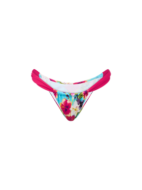 Woman cheeky swim briefs with ibiscus print