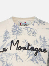 Maglia da bambino toile de jouy girocollo con ricamo La Montagne