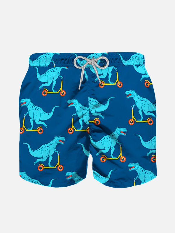 Leichte Jungen-Badeshorts mit Dino-Scooter-Print