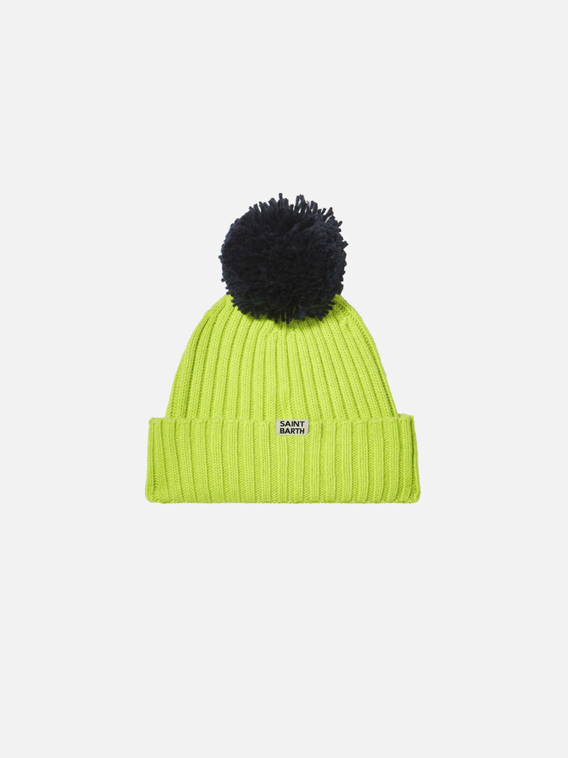 Berretto da bambino giallo fluo con pompon