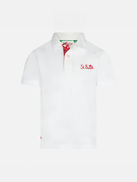 Boy white cotton piquet polo with embroidery - MC2 Saint Barth