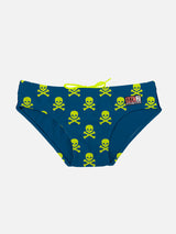 Gelbe Fluo Skulls Jungen-Badehose