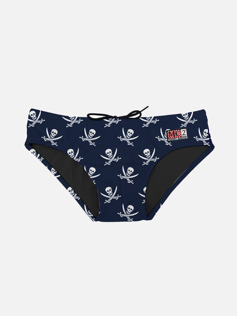 Blue navy boy swim briefs pirates micro print