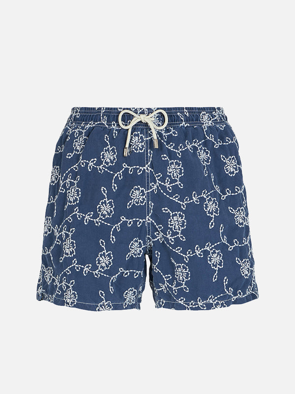 Man swim shorts with embroidered flowers