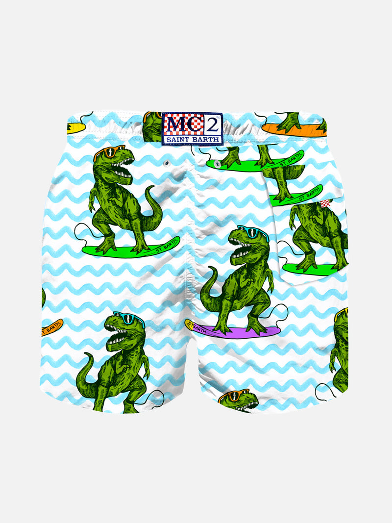 Boy classic swim shorts with dinosaur print