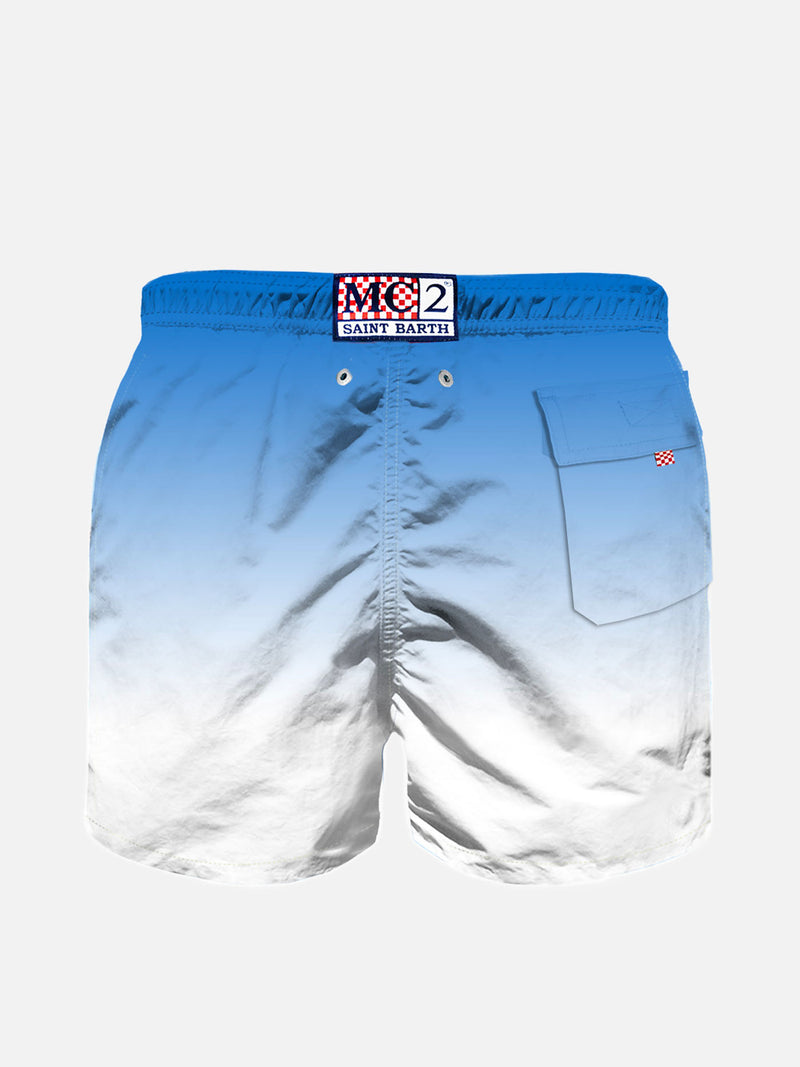 Badeshorts für Jungen mit blauem und weißem Farbverlaufsdruck