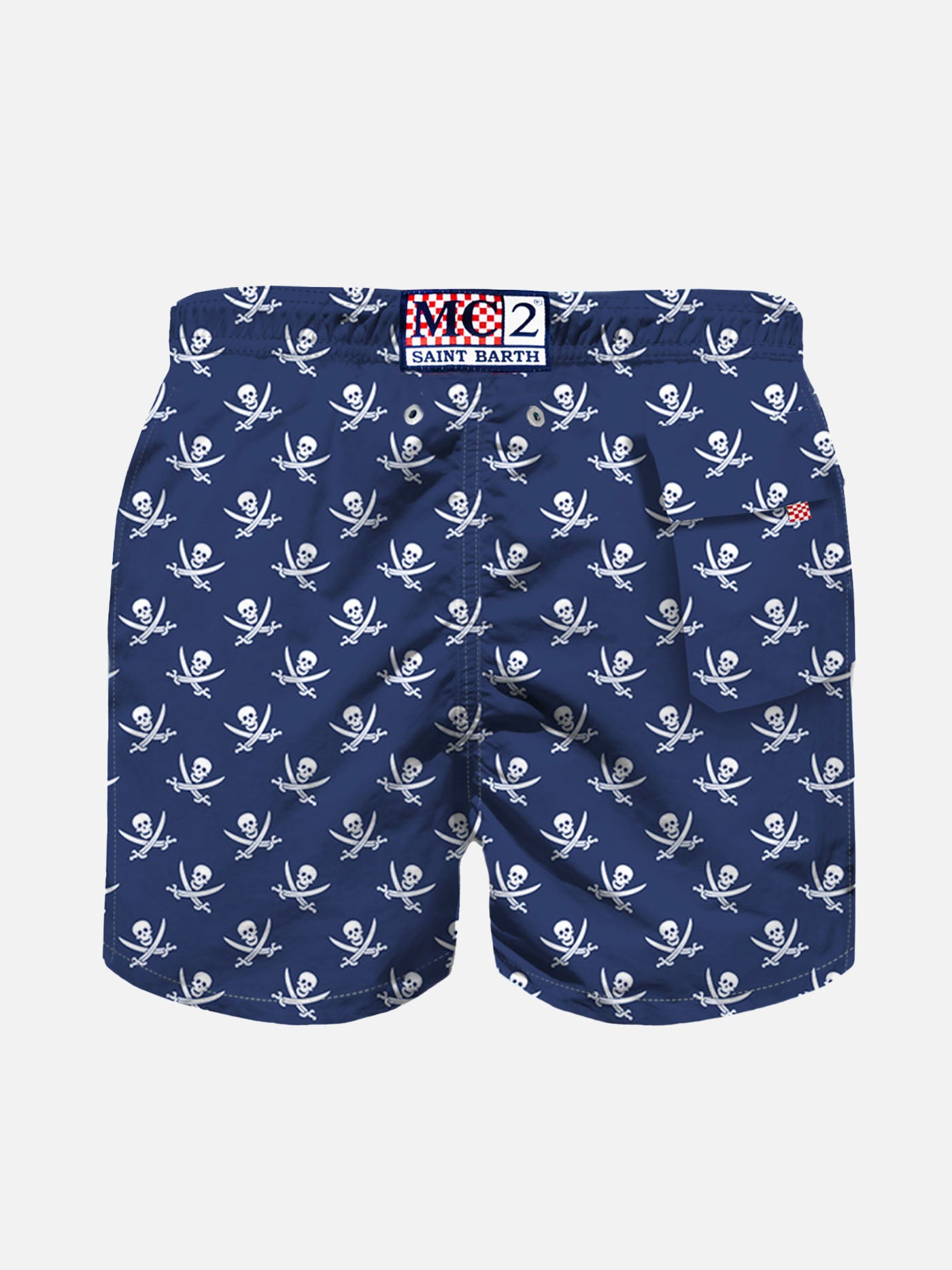 Boy swim shorts with Pirate Skulls print