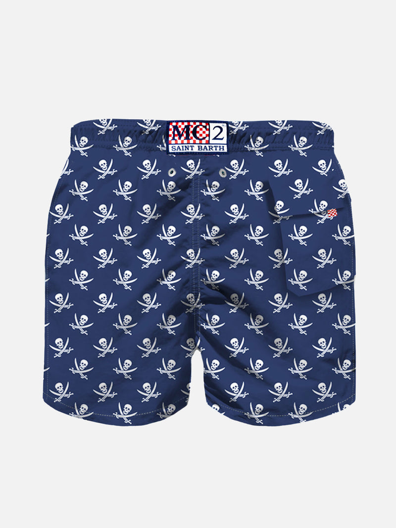 Boy swim shorts with Pirate Skulls print