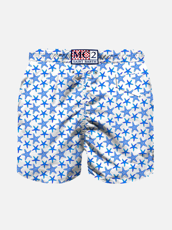 Leichte Jungen-Badeshorts mit Mikro-Seestern-Allover-Print