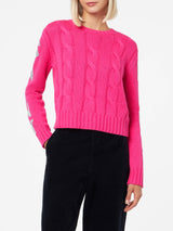 Woman crewneck braided sweater with Saint Barth lurex jacquard