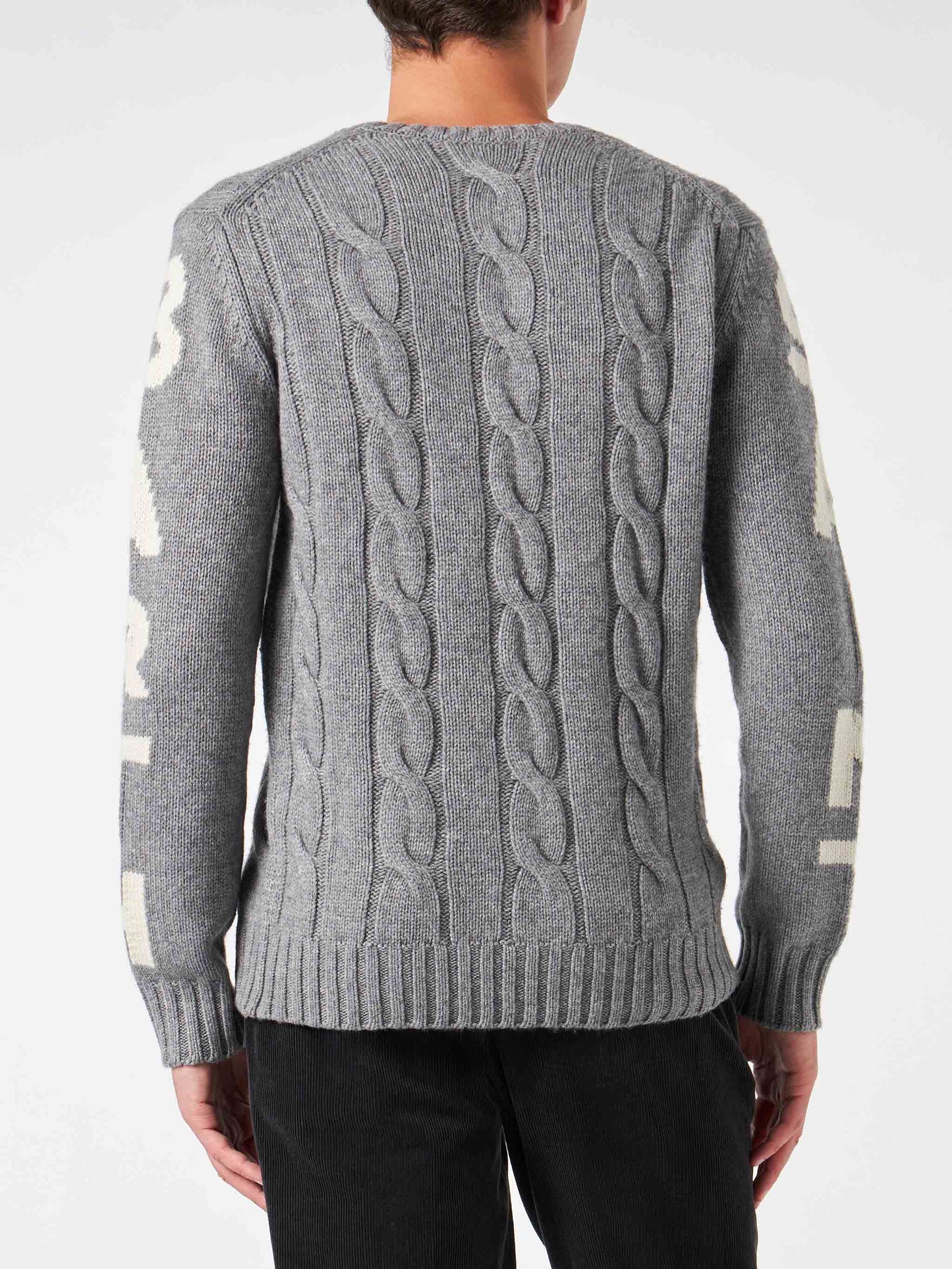 Maglione da uomo grigio intrecciato girocollo pesante