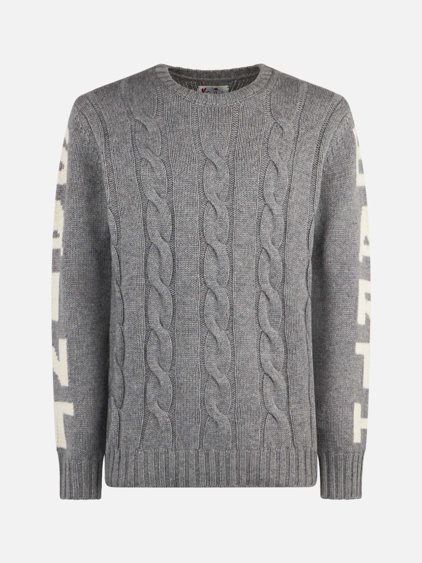 Maglione da uomo grigio intrecciato girocollo pesante