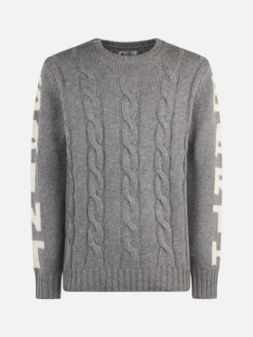 Maglione da uomo grigio intrecciato girocollo pesante