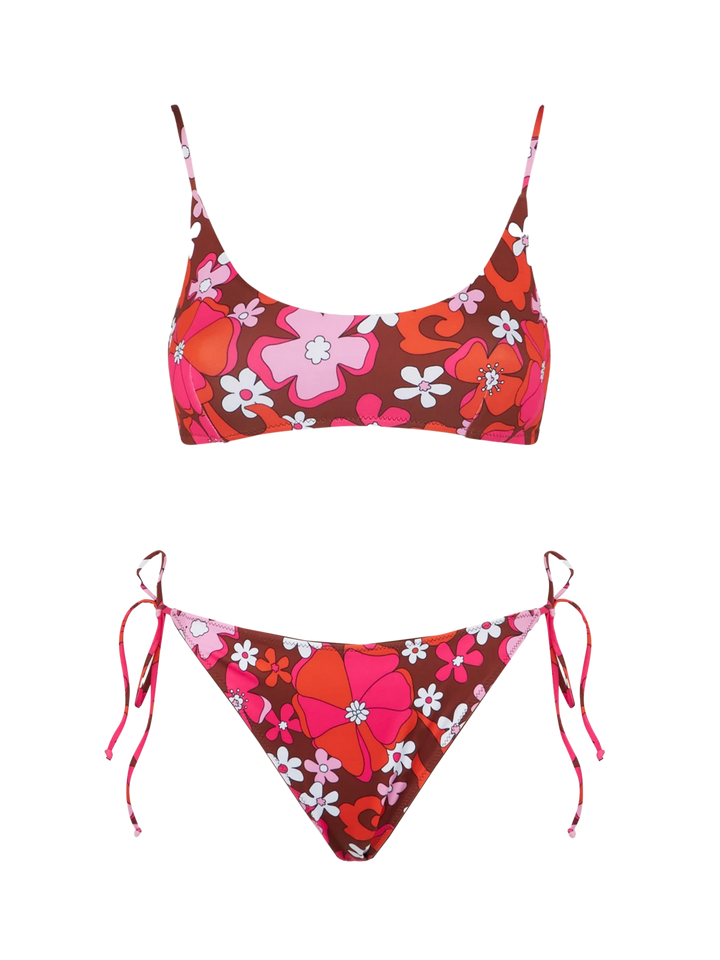 Bikini da donna a bralette con stampa floreale retrò