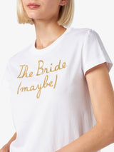 Damen-T-Shirt aus Baumwolle mit der Aufschrift „The Bride (maybe)“.