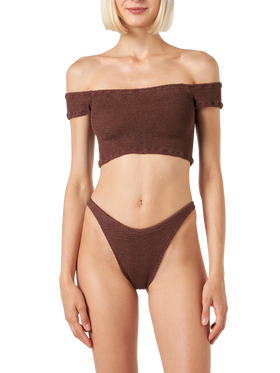 Woman crinkle wide shoulder strap bikini