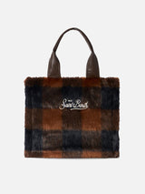 Brown check furry Flavea handbag