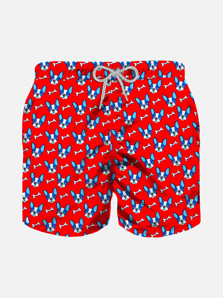 French bulldog print boy light fabric swim shorts