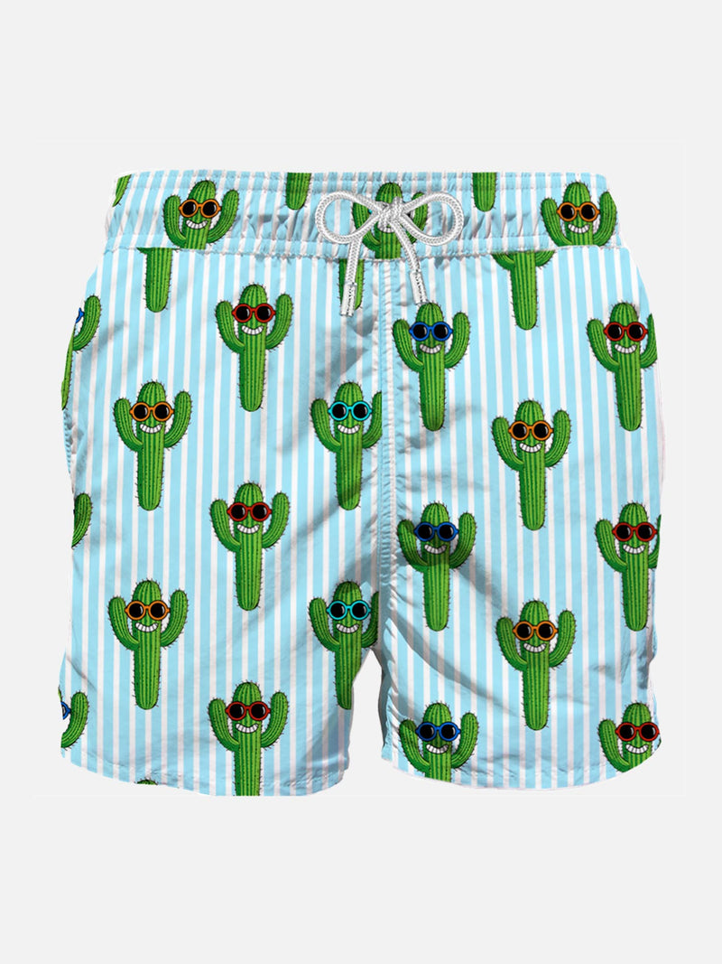 Cactus print mid-length swim shorts