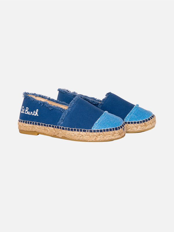 Denim canvas espadrillas with embroidery