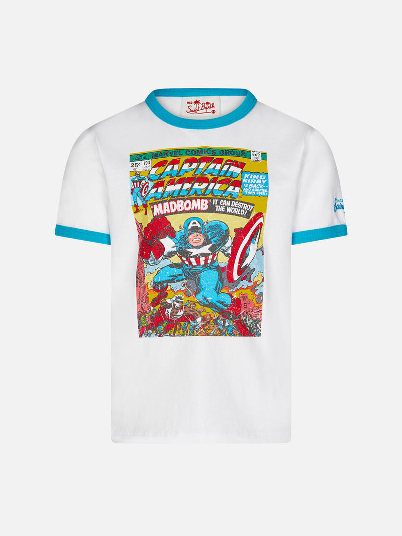 T-shirt da bambino in cotone bianco con stampa Capitan America | EDIZIONE SPECIALE MARVEL