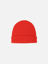 Cashmere blend red hat with check patch