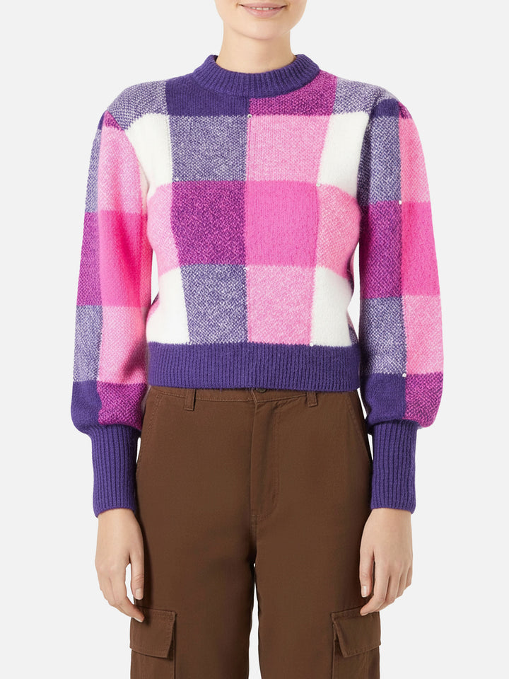 Woman brushed sweater with rhinestones