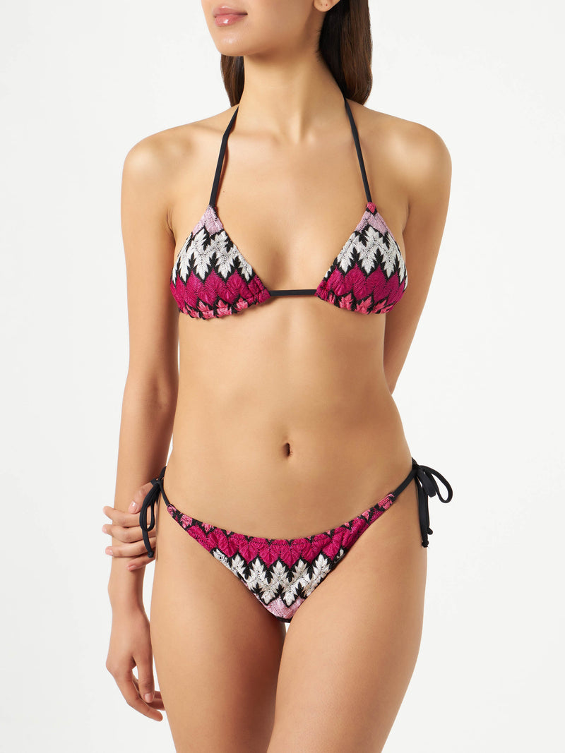 Damen-Triangel-Bikini mit Chevron-Strickmuster