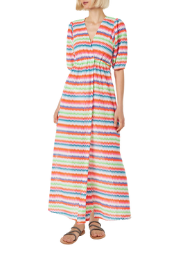 Chevron raschel knit long beach dress Bliss with striped pattern