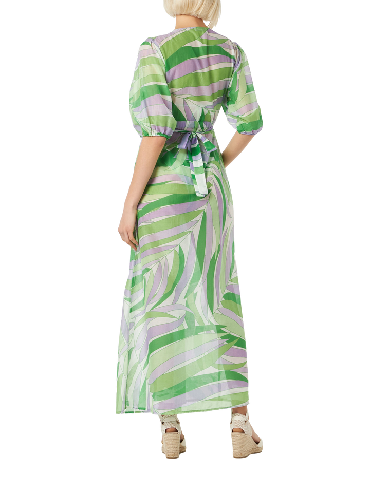 Cotton and silk long dress Bliss with palm print