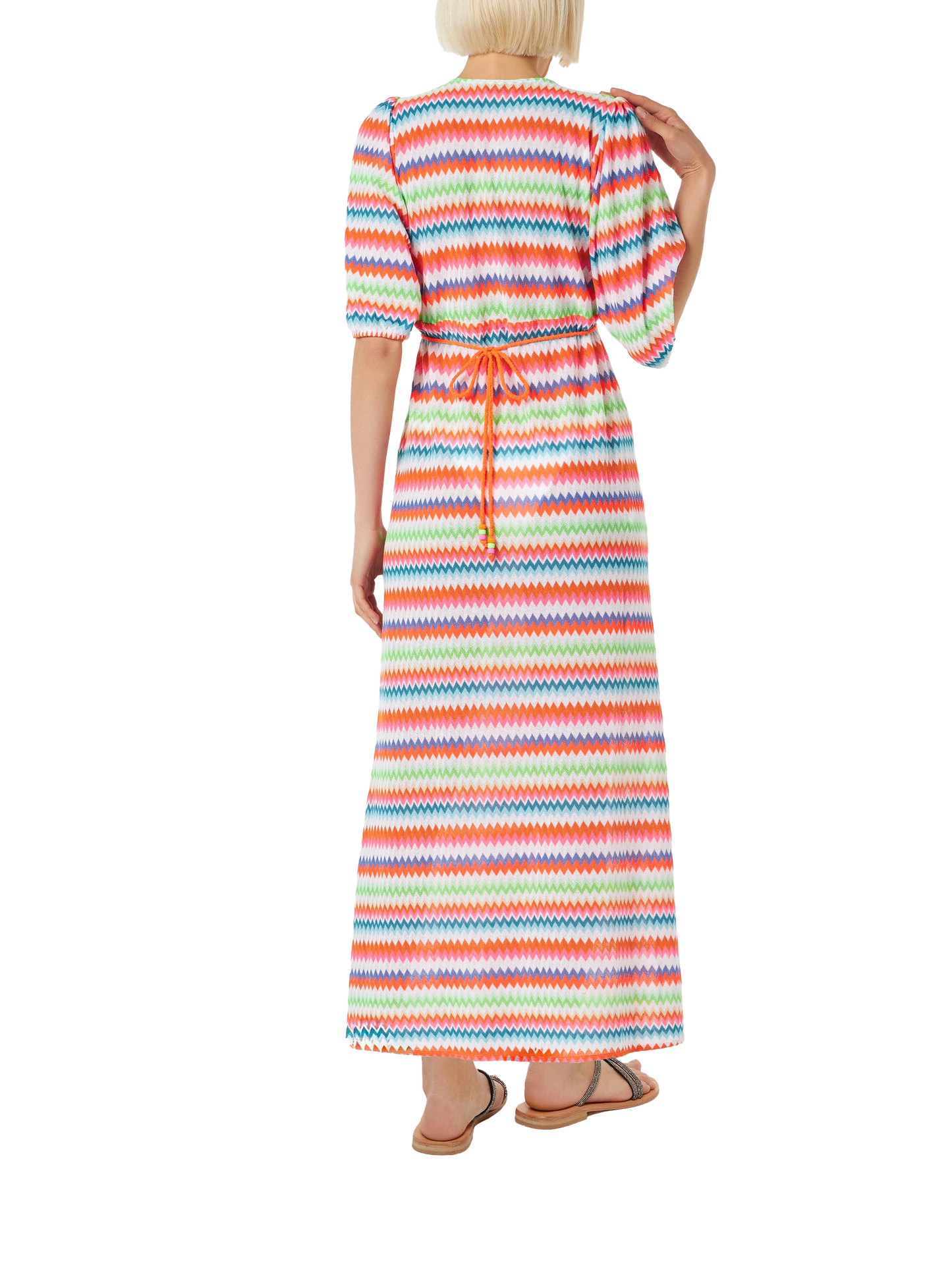 Chevron raschel knit long beach dress Bliss with striped pattern