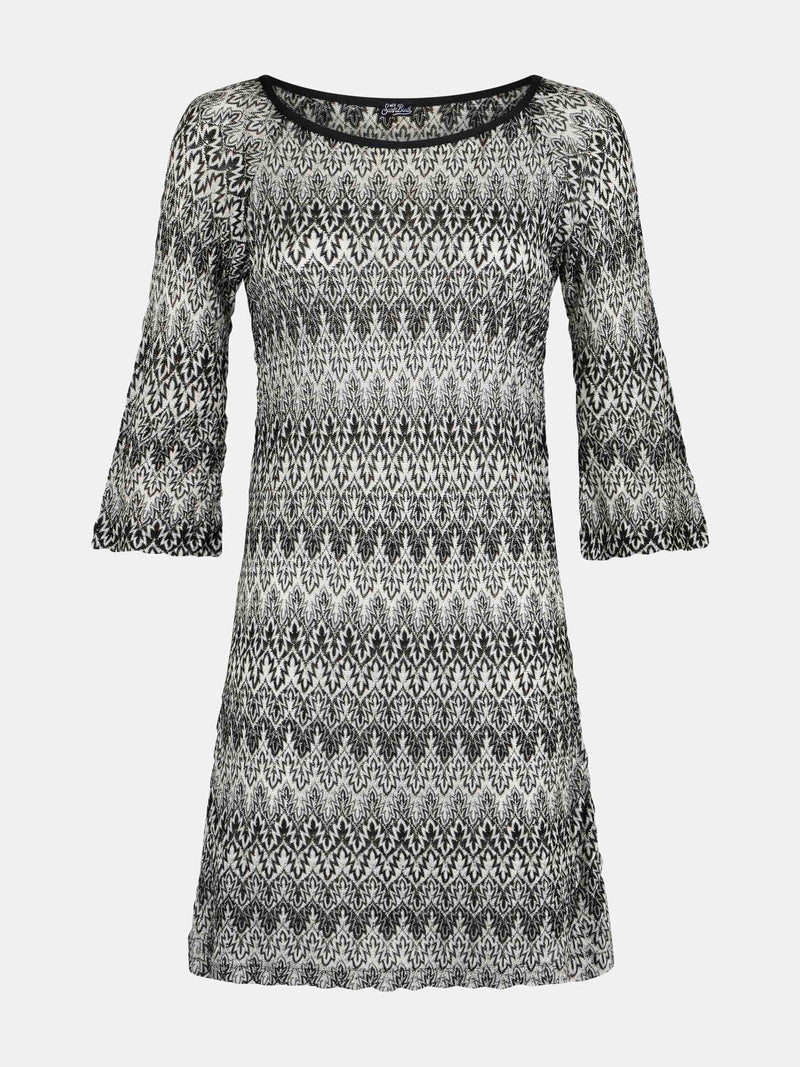 Black and white knitted chevron mini dress