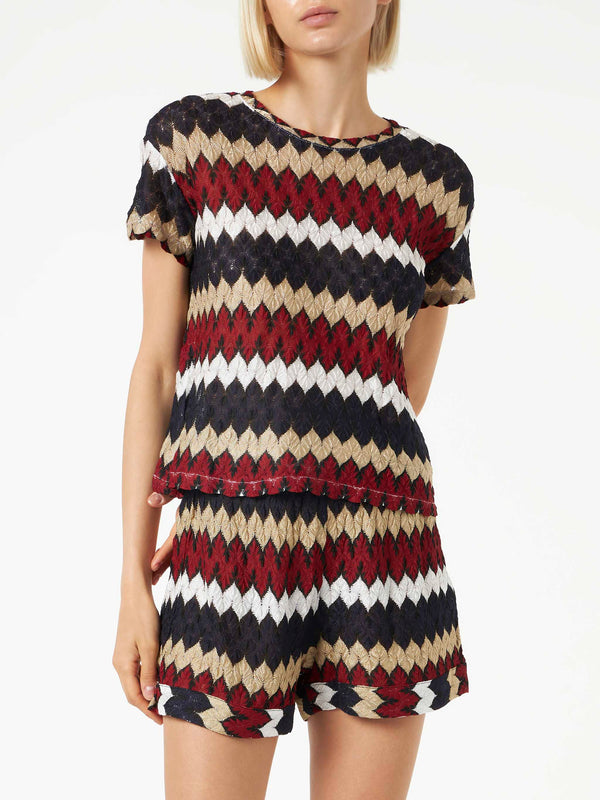 Top in maglia chevron bordeaux