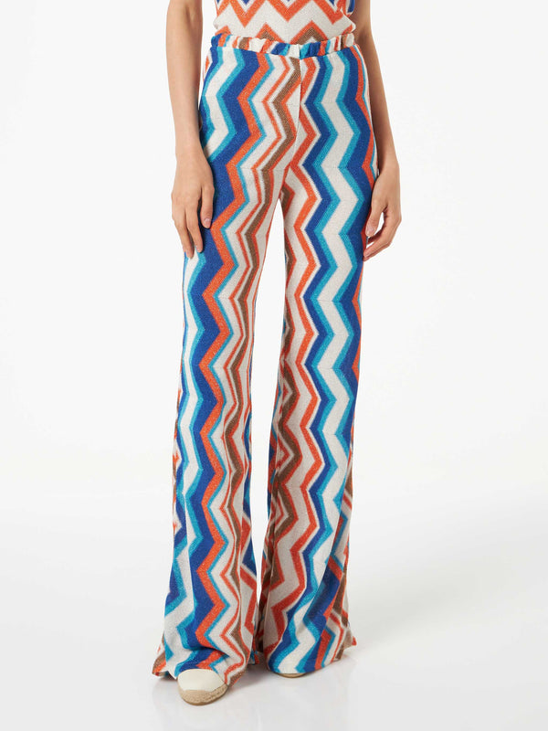 Damen-Palazzo-Hose mit Chevron-Strickmuster