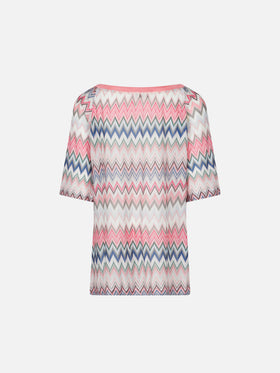 Rosa Strickkleid für Mädchen mit Chevronmuster