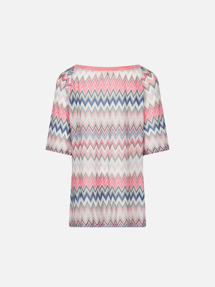Abito da bambina in maglia rosa fantasia chevron