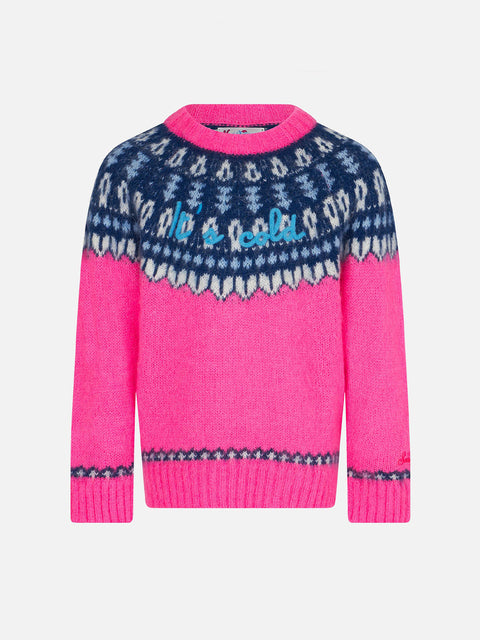 Girl brushed crewneck sweater with nordic jacquard - MC2 Saint Barth