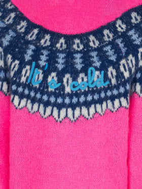 Girl brushed crewneck sweater with nordic jacquard