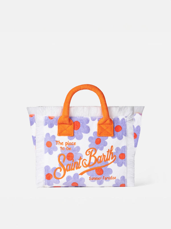 Colette terry handbag with violet and orange daisy print